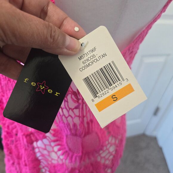 Fever Pink Crochet Lace Cover-Up Tunic Dress Size Small NWT - Picture 11 of 12